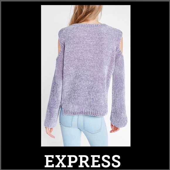 EXPRESS Plush Chenille Cold Shoulder Sweater - Picture 4 of 8